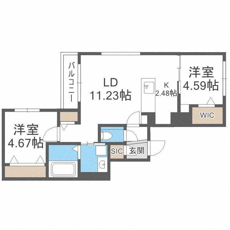グランベール (2LDK/3階)の間取り写真