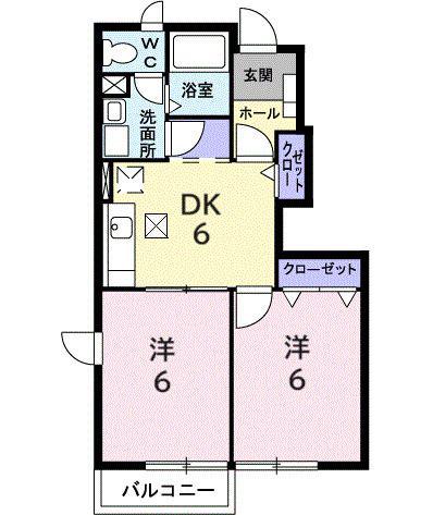 クレストール松金(2DK/1階)の間取り写真