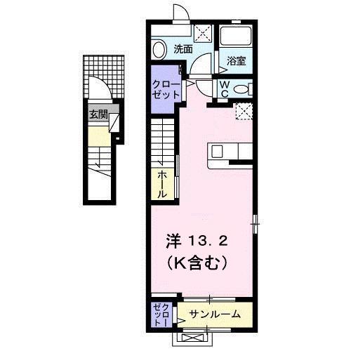 ベルフローラII(ワンルーム/2階)の間取り写真