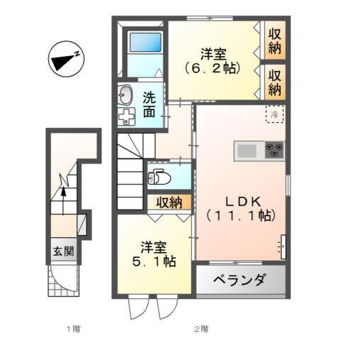 アンベリール(2LDK/2階)の間取り写真