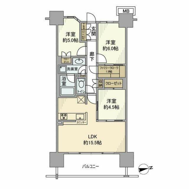 オーベルグランディオ千住大橋エアーズ(3LDK/7階)の間取り写真
