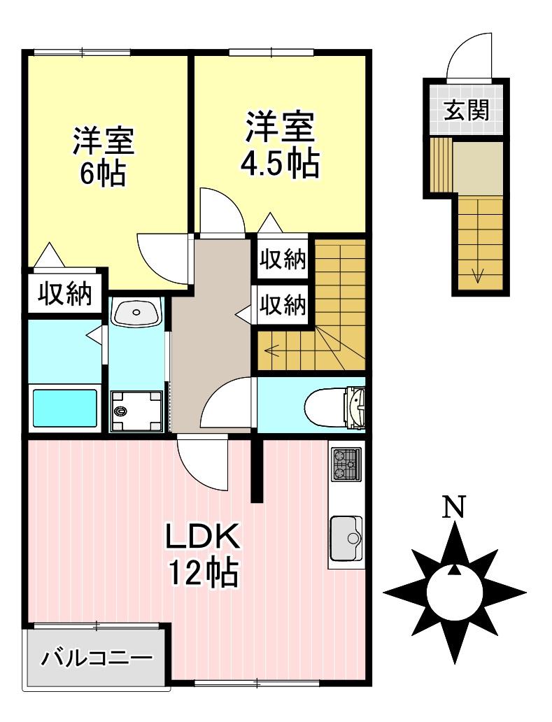 ブルーム多屋(2LDK/2階)の間取り写真