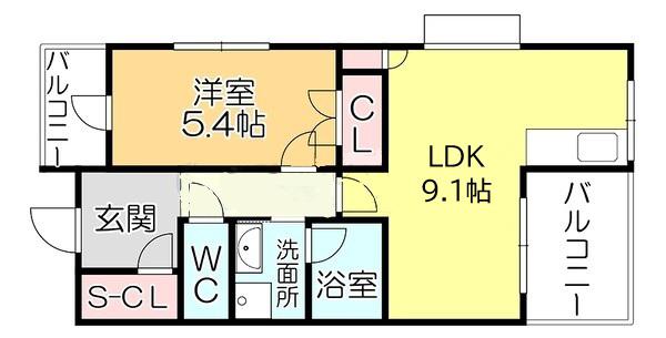 グランシャリオ(1LDK/4階)の間取り写真