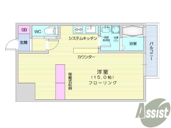 ヴィアーレ勾当台Ⅱ(ワンルーム/3階)の間取り写真