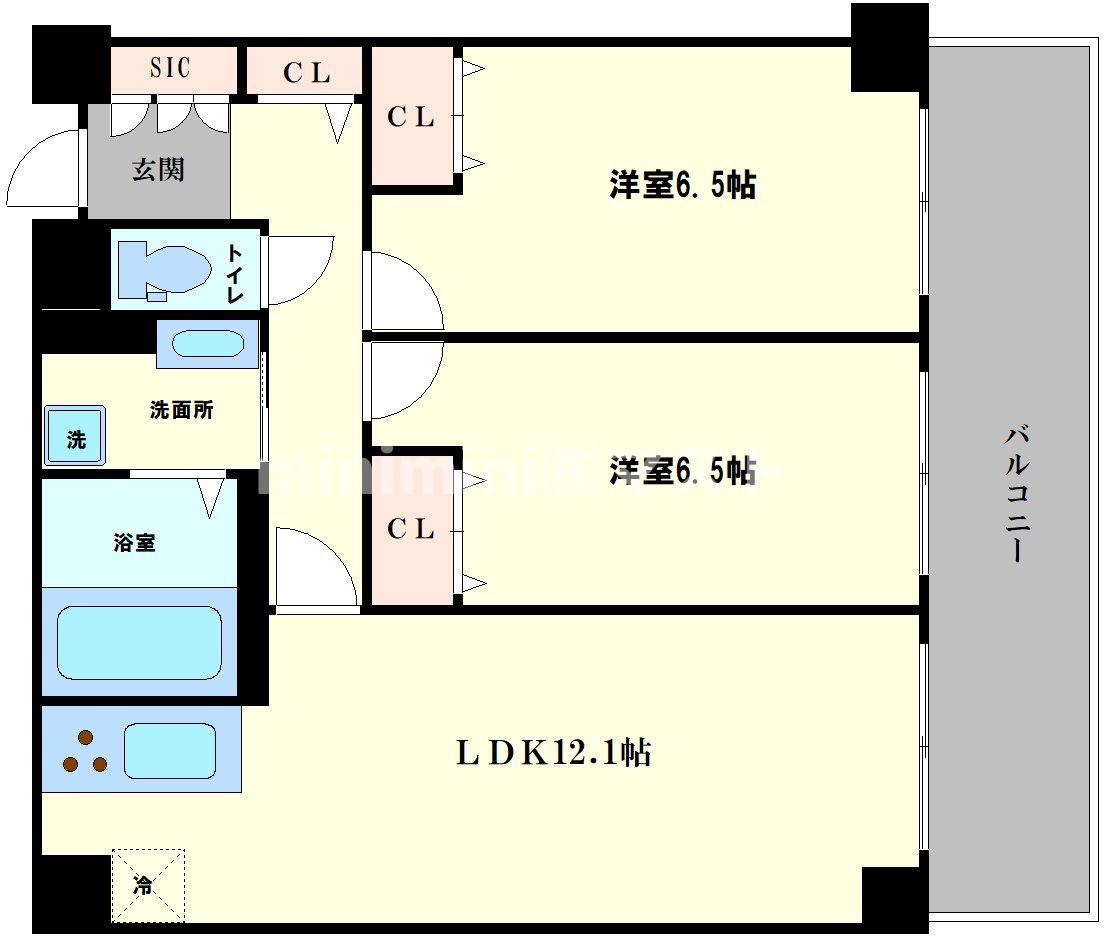 レジディア西天満(2LDK/9階)の間取り写真
