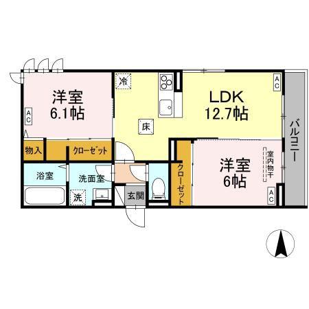 D-ROOM七曲II(2LDK/1階)の間取り写真