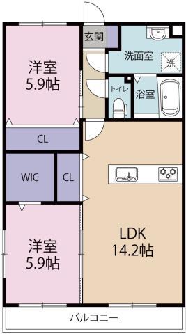 ガーデンヒルズ城南X(2LDK/2階)の間取り写真