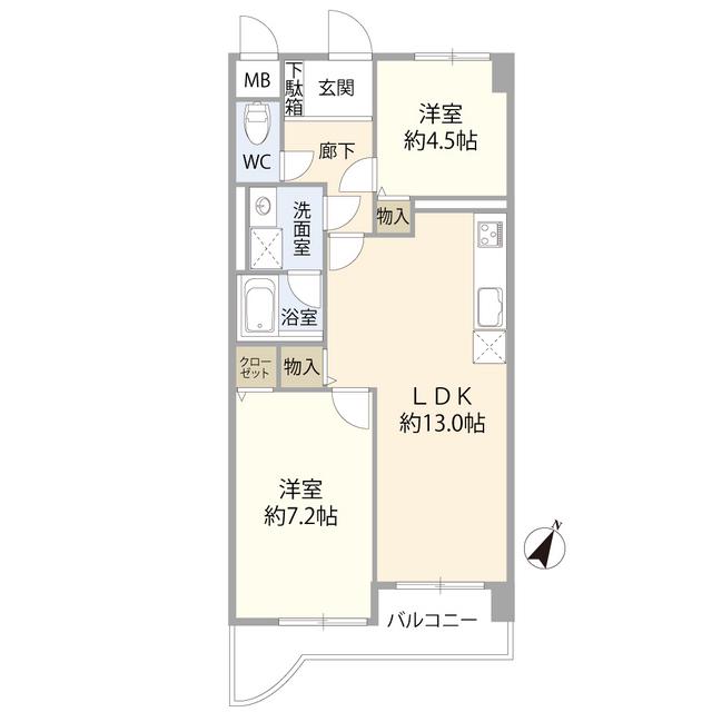 セントラルヒルズ高崎(2LDK/9階)の間取り写真