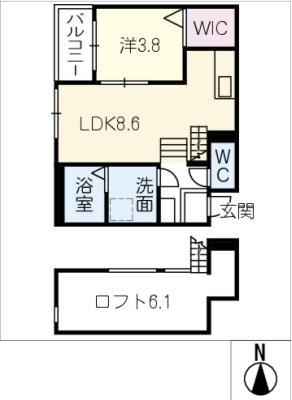 アクアマリン志賀本通(1LDK/2階)の間取り写真