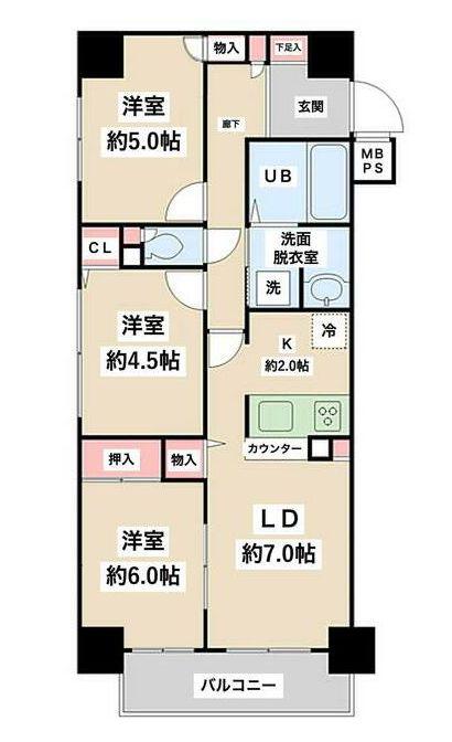 セザールスカイタワー銀座東(3LDK/7階)の間取り写真