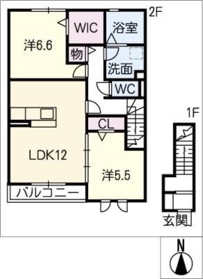 セジュール朝陽ヶ丘(2LDK/2階)の間取り写真