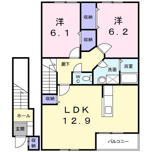 エトワール・M I(2LDK/2階)の間取り写真
