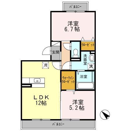 ドミールII(2LDK/3階)の間取り写真