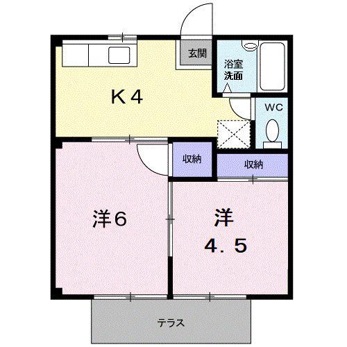 シティハイツ神辺(2K/1階)の間取り写真