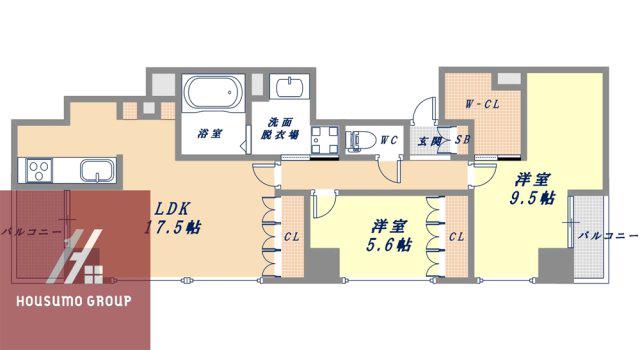 アステリオ北堀江ザメトロタワー(2LDK/21階)の間取り写真