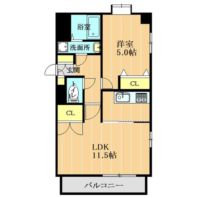 PATIO長嶺南(1LDK/2階)の間取り写真