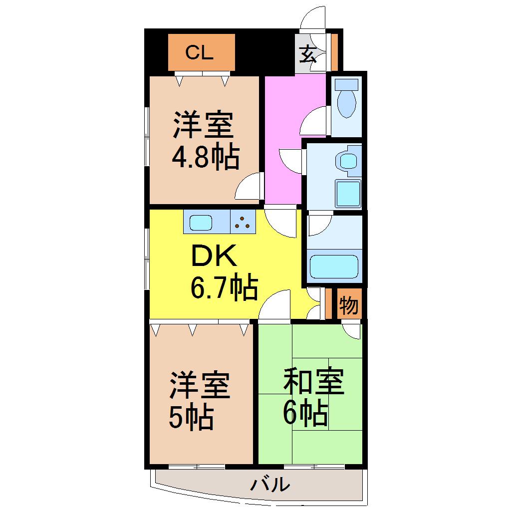 エミネンス石川橋(3DK/4階)の間取り写真