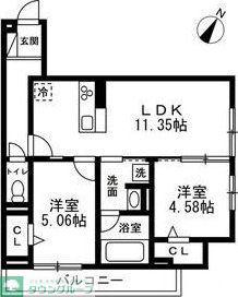 国立市谷保4丁目PJ 共同A棟(2LDK/3階)の間取り写真