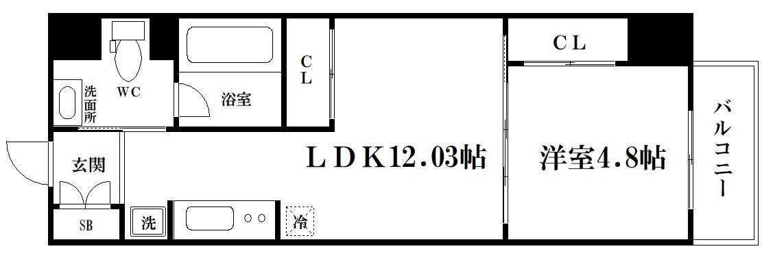 URESIDENCE TEMMABASHI(1LDK/9階)の間取り写真