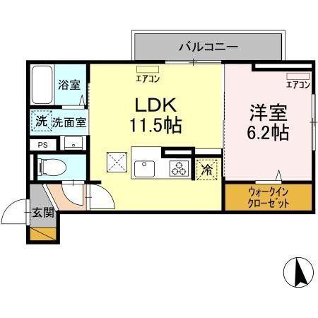 DーROOM弁天3丁目 C(1LDK/1階)の間取り写真
