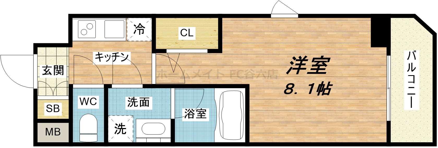 FORTUNEY大手前(1K/9階)の間取り写真