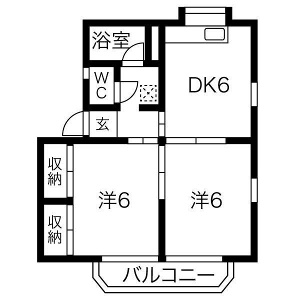 クローバーC(2DK/2階)の間取り写真