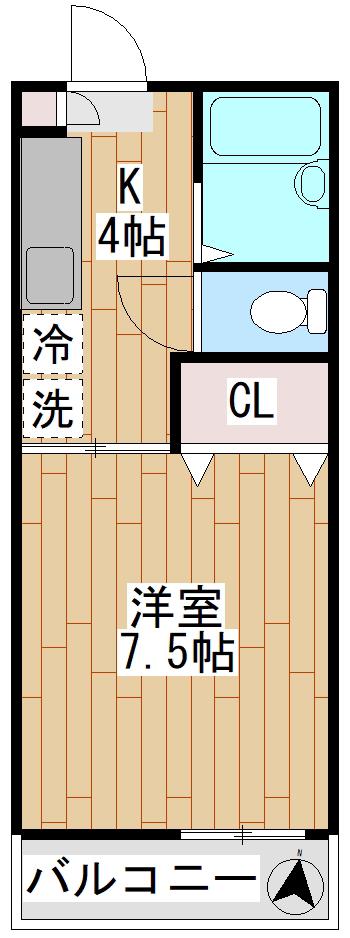 リバティハウスA(1K/2階)の間取り写真