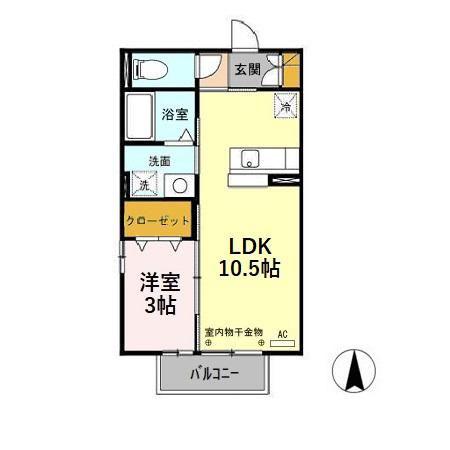 IRいしかわ鉄道 森本駅 徒歩17分 2階建 築20年(1LDK/2階)の間取り写真