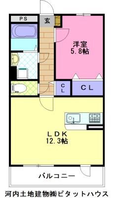 BLUE TREE下戸祭(1LDK/3階)の間取り写真