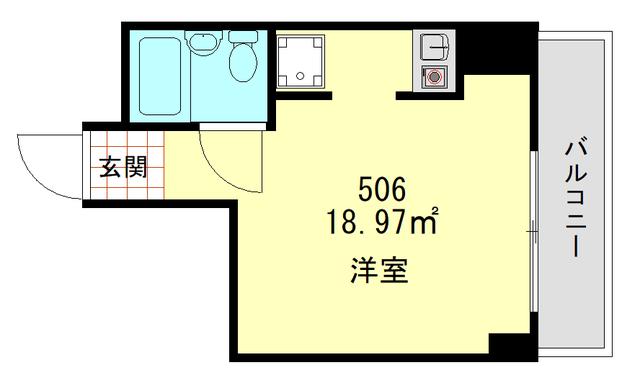 シャンベール若松町(1K/5階)の間取り写真