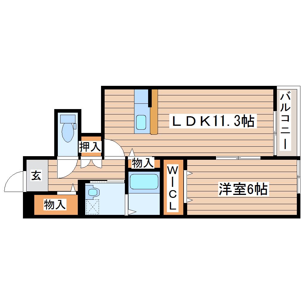 プラムツリーB棟(1LDK/1階)の間取り写真