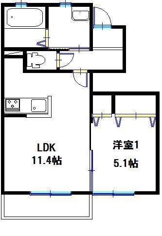 ルミエール北脇II(1LDK/1階)の間取り写真