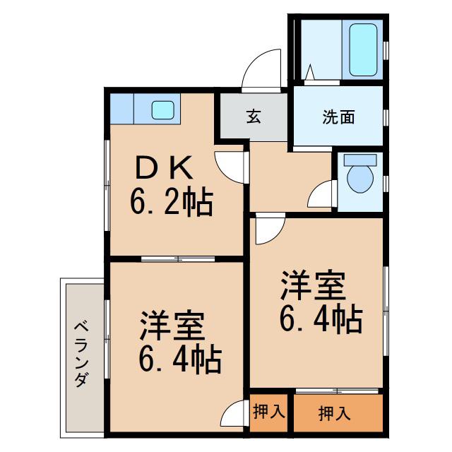 フレグランスフクイ(2DK/2階)の間取り写真