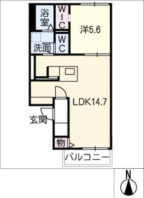 タウニー竜美ヶ丘(1LDK/2階)の間取り写真