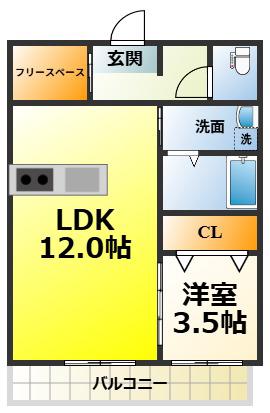 エスペラル春木H(1LDK/3階)の間取り写真