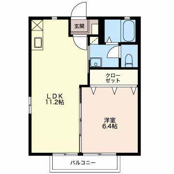 ディアス本野 B(1LDK/2階)の間取り写真