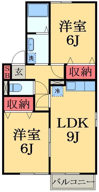 ヴィラージュI(2LDK/2階)の間取り写真