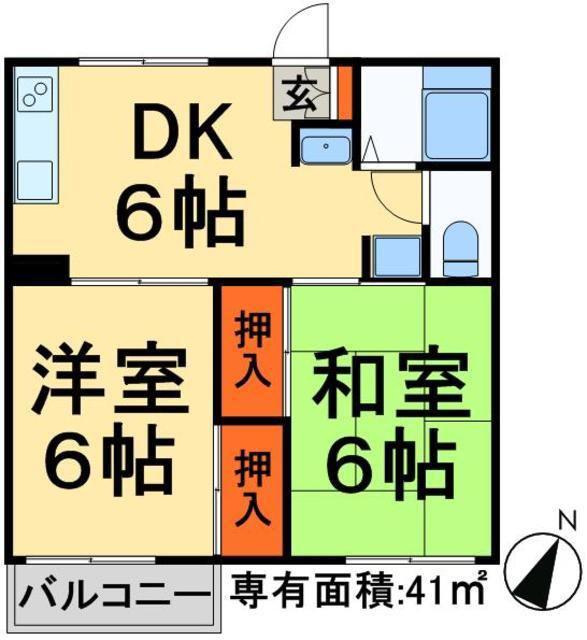 プレジール参番館(2DK/2階)の間取り写真