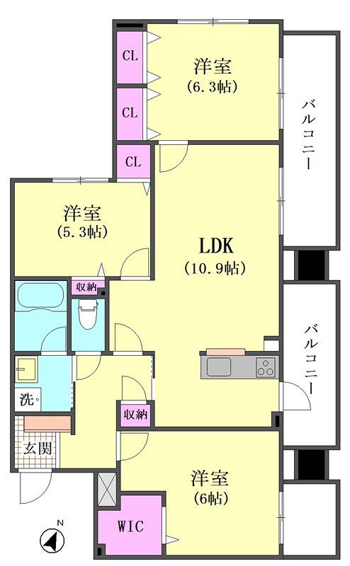 K2ロイヤル(3LDK/5階)の間取り写真