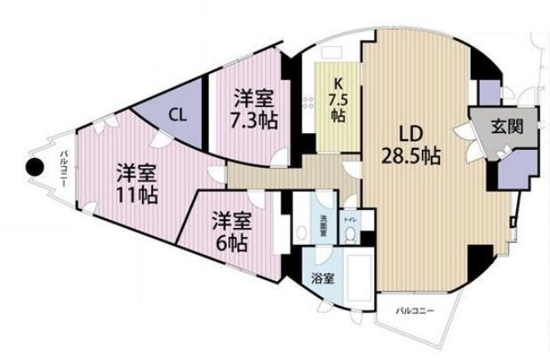 MARINA芦屋(3LDK/3階)の間取り写真