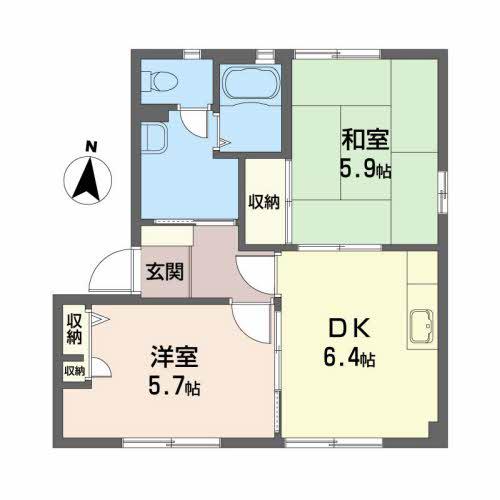 プープリエC(2DK/1階)の間取り写真