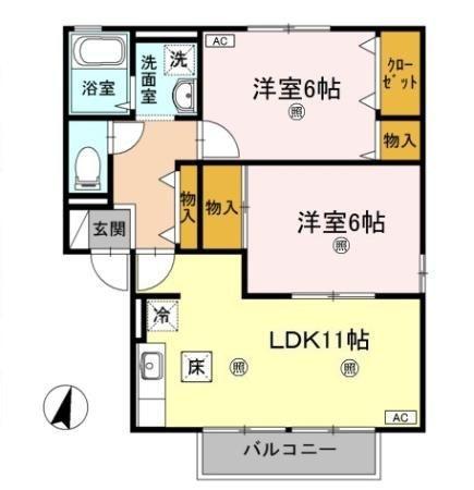 ユーステージB棟(2LDK/1階)の間取り写真
