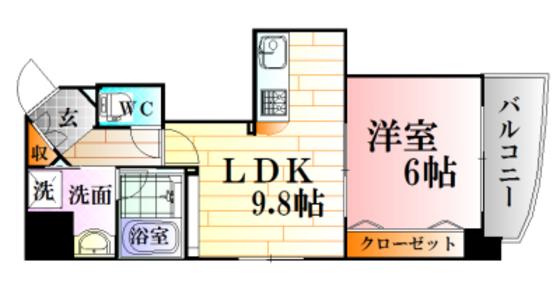 ラブリエ舟入中町(1LDK/9階)の間取り写真