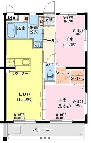 日向・鶴町3丁目47マンション(2LDK/4階)の間取り写真