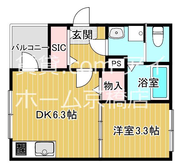 MALVA 都島(1DK/2階)の間取り写真