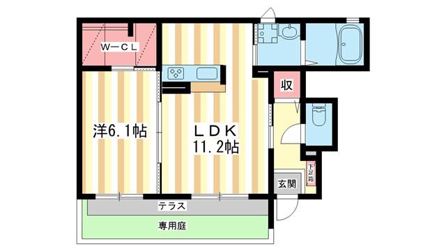 グレイシャス春日(1LDK/1階)の間取り写真
