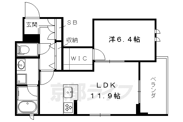 シャーメゾン紫野(1LDK/2階)の間取り写真