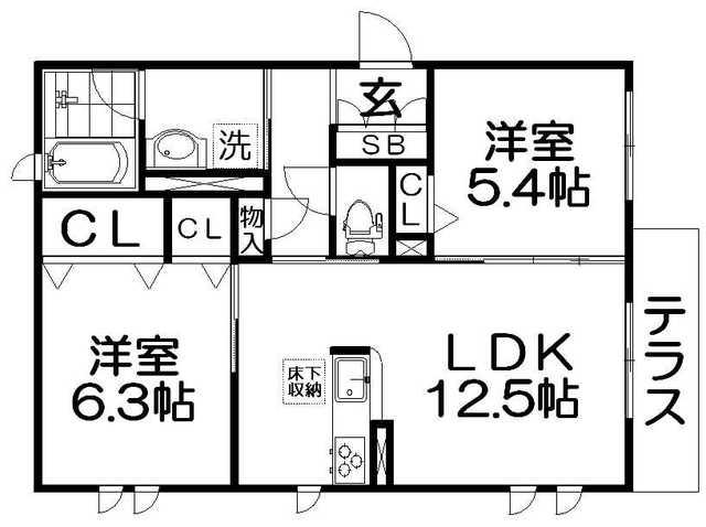 レジェンド太秦(2LDK/1階)の間取り写真