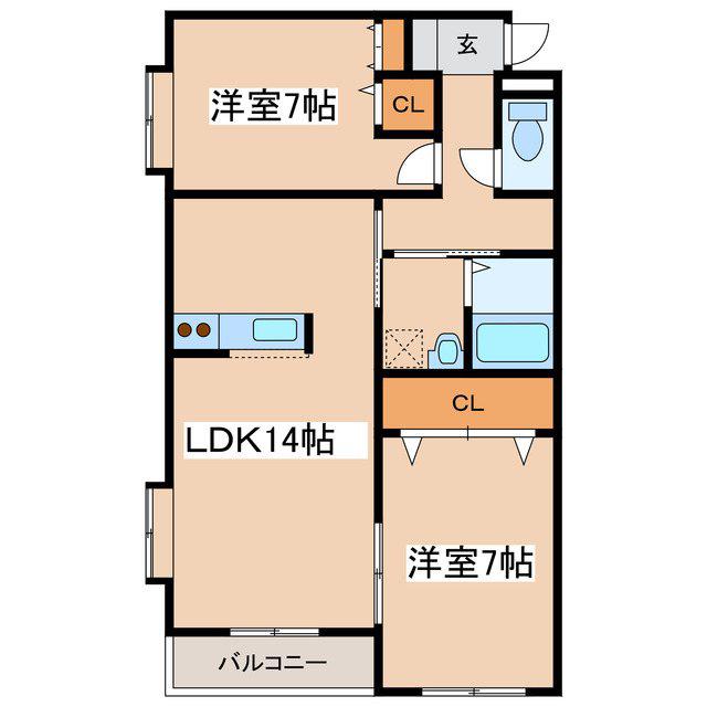 グランセローズ(2LDK/1階)の間取り写真