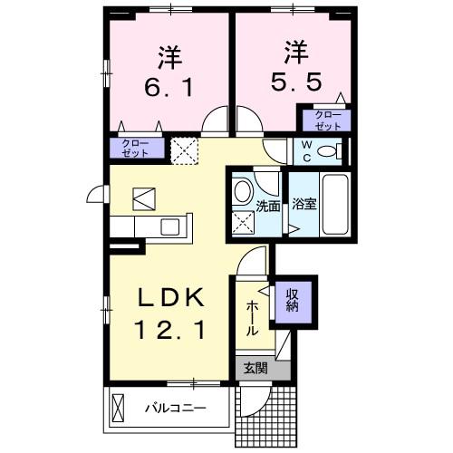 ドゥ ルミエール(2LDK/1階)の間取り写真